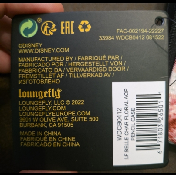 Loungefly Disney Beauty and the Beast Belle Floral Pencil/Makeup Zip Pouch NWT - Picture 5 of 5